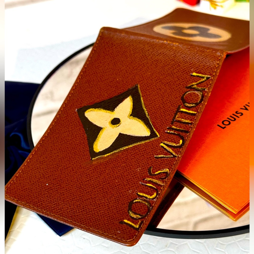 Louis Vuitton Custom Hand-Painted Leather Card Money ID Holder